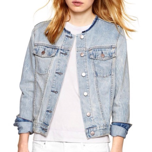 gap collarless denim jacket